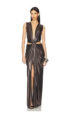 Sid Neigum Floor Length Knot Dress in Metallic Espresso from Revolve.com | Revolve Clothing (Global)