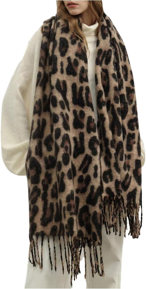 Women's Leopard Scarves Vintage Cheetah Fringe Lightweight Shawl Wrap Scarfs | Amazon (US)