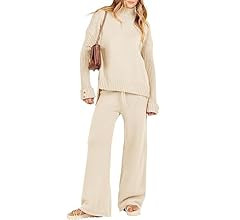 ANRABESS Women's Two Piece Outfits Sweater Sets Long Sleeve Knit Pullover and Wide Leg Pants Loun... | Amazon (US)