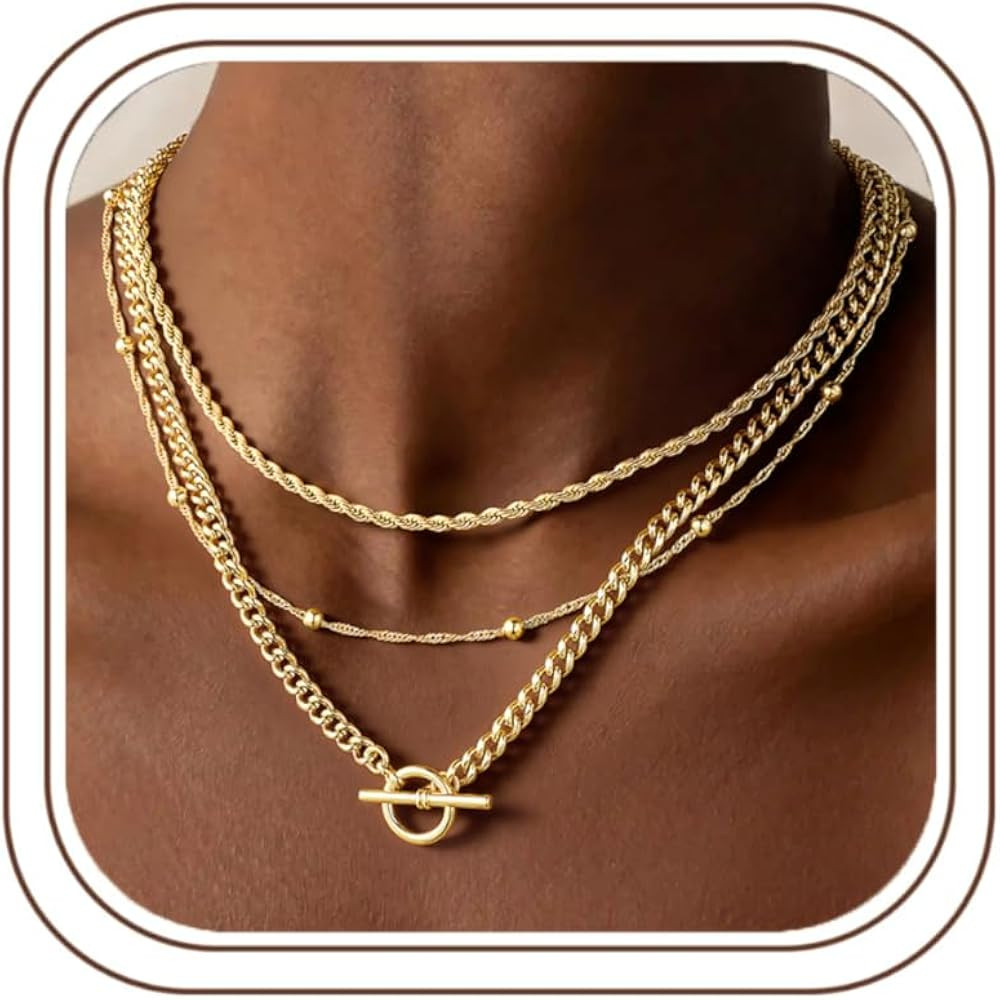 Turandoss Layered Necklaces for Women, 14K Gold Plated Chain Necklace Stack | Amazon (US)