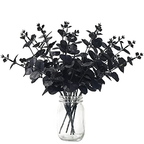 Halloween Artificial Flower, Black Eucalyptus Stems Leaves Branches Fake Flower Arrangement Farmhouse Decor (Black) 6Pcs | Amazon (US)