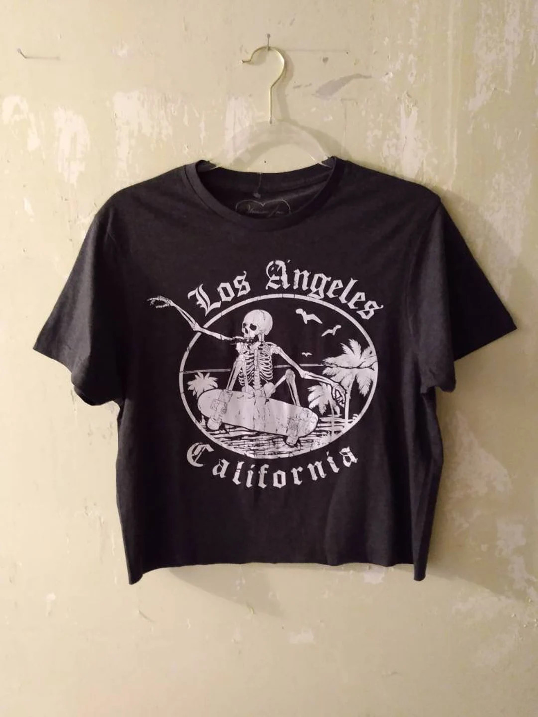 Los Angeles California Cropped Top / shirt Charcoal & White edgy print Small or Medium NEW | Etsy (US)