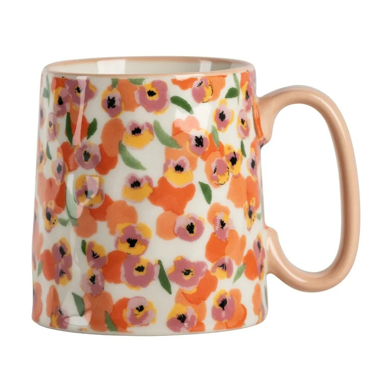 10 Strawberry Street Bella Ditzy Floral Coral 14 fl oz Ceramic Mug, Set of 4 | Walmart (US)