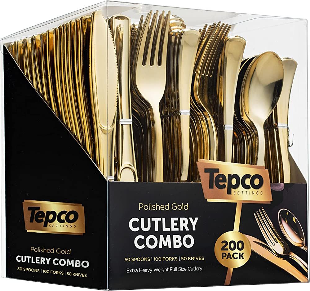 200 Gold Plastic Silverware Set - Plastic Gold Cutlery Set - Disposable Flatware Gold - 100 Gold ... | Amazon (US)