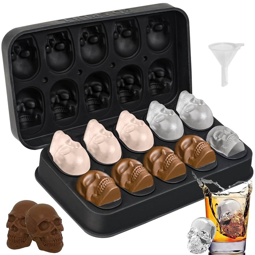 Webake Skull Ice Cube Mold 3D, 10-Cavity Skeleton Head Silicone Ice Mold with Lid and Funnel for ... | Amazon (US)