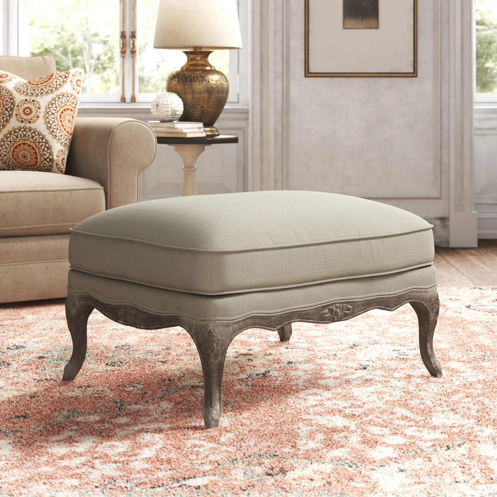 Comacho 32" Traditional Textured Fabric Ottoman with Durable Textured Upholstery, Weathered Gray ... | Wayfair North America