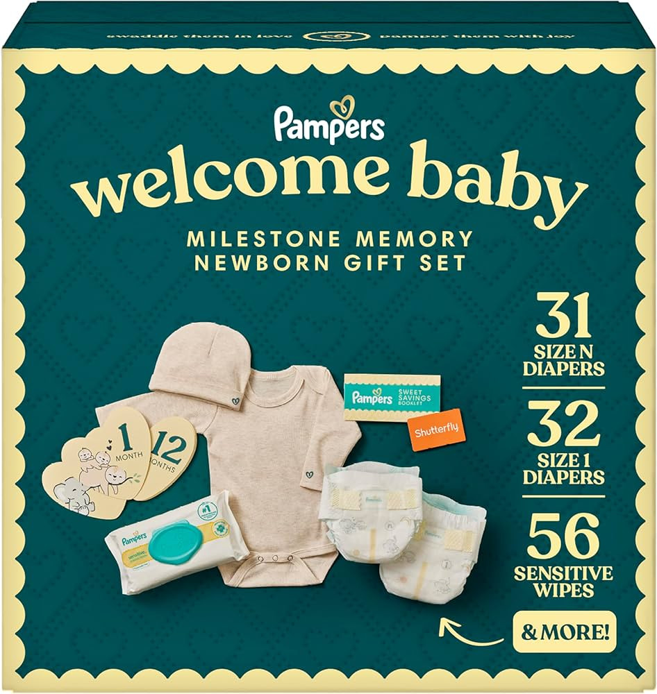 Pampers Gift Set, Disposable Diapers, Sensitive Wipes, & Milestone Gifts | Amazon (US)
