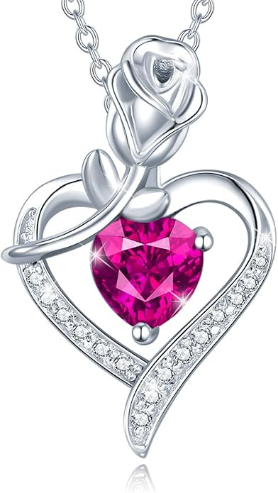 AGVANA Rosy Reverie Birthstone Necklace for Women Sterling Silver Genuine or Created Gemstone Ros... | Amazon (US)