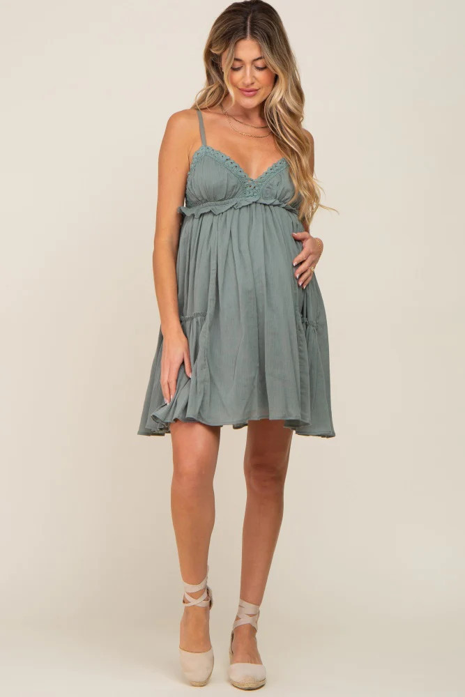 Olive Crochet Ruffle Maternity Dress | PinkBlush Maternity