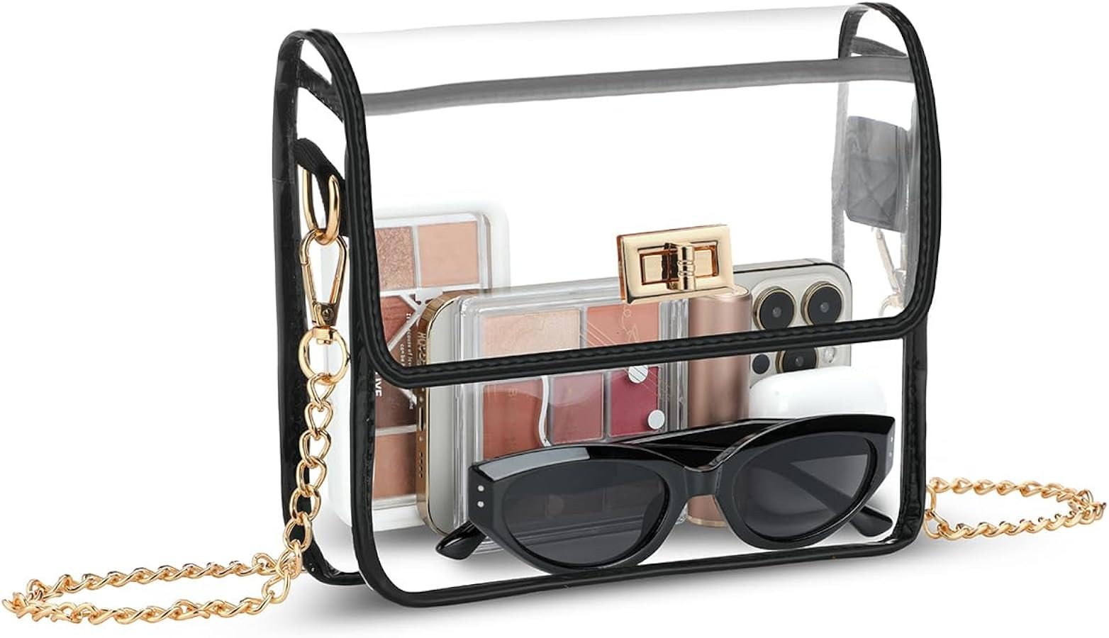 Clear Purse for Stadium Approved,Clear Stadium Bags for Women Crossbody With Golden Chain, See Th... | Amazon (US)