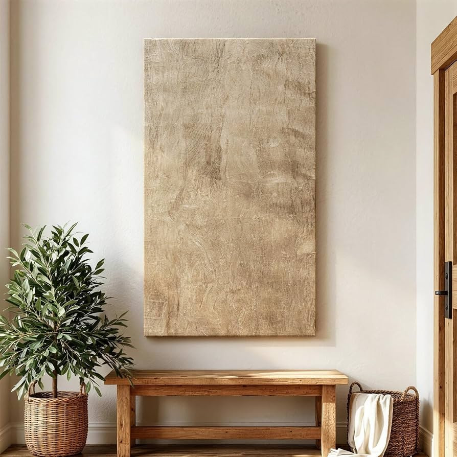 Handcrafted Bark Paper Beige Vertical Artwork for Walls, Natural Minimalist Wabi Sabi Boho Japand... | Amazon (US)