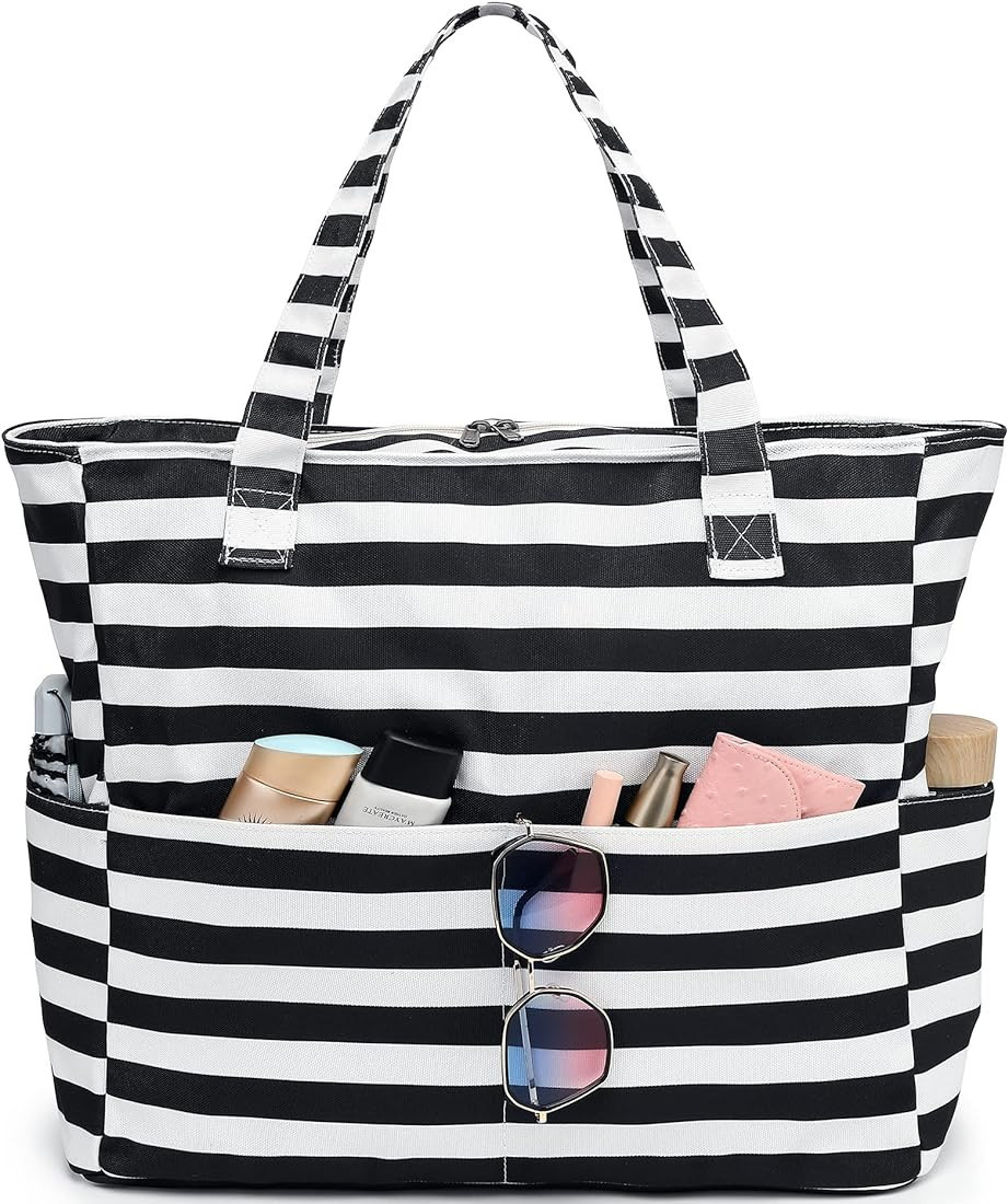 LEDAOU Beach Bag Waterproof Sandproof Women Tote Bag Pool Bag with Zipper for Gym Grocery Travel ... | Amazon (US)