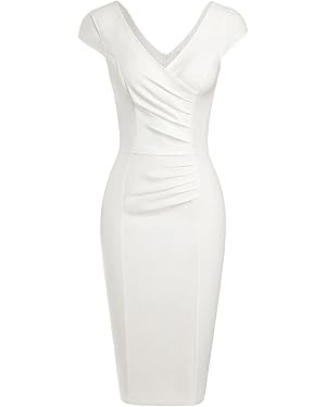 MUXXN Women's 1950's Vintage V Neck Ruched Sheath Formal Pencil Dress | Amazon (US)