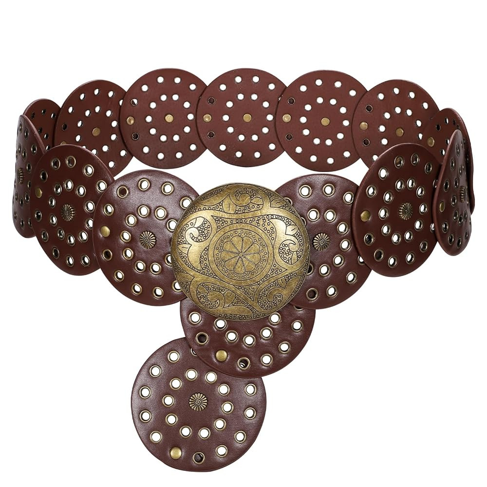 WERFORU Women Vintage Leather Belt Western Disc Waist Belts Ladies Western Belt Boho Belt for Dre... | Amazon (CA)