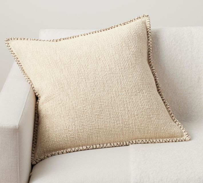 Bergen Stitched Flange Pillow & Down Alternative Insert Bundle, 24"", Ivory | Pottery Barn (US)