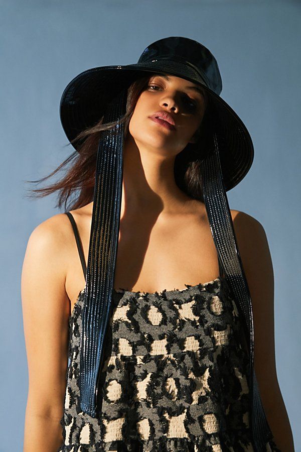 UO Wide Brim Patent Bucket Hat - Black ALL at Urban Outfitters | Urban Outfitters (US and RoW)