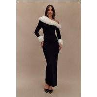 Karleigh Faux Fur Knit Maxi Dress - Black/White | MESHKI US