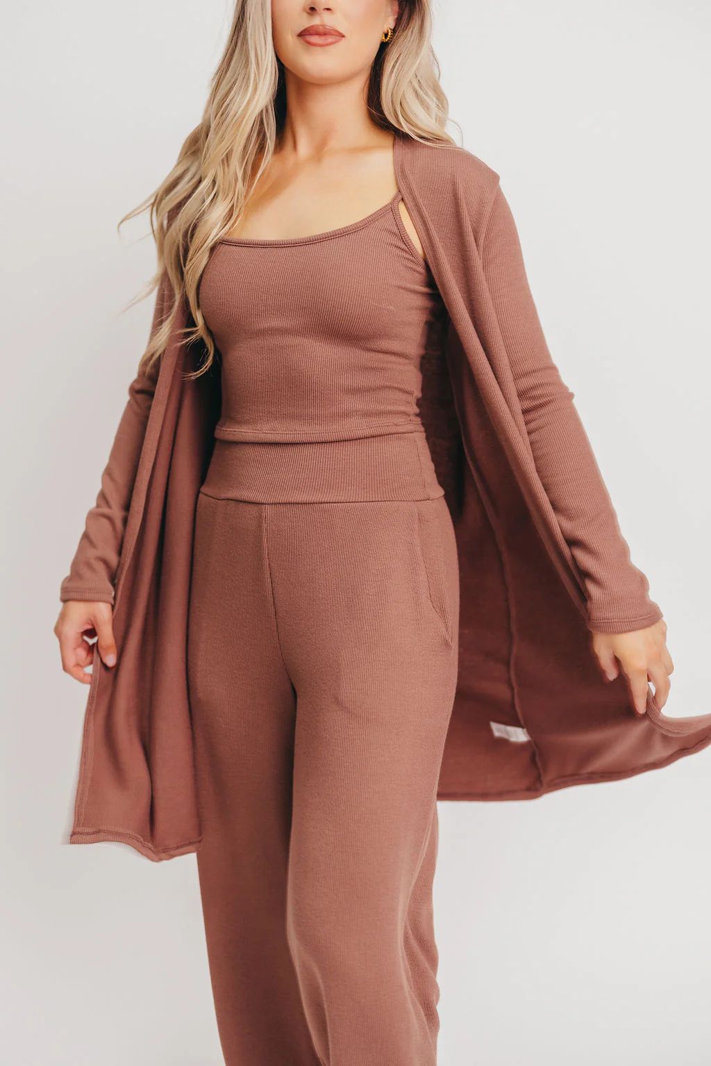 Birdie Ribbed Tank and Wide Leg Pant Set in Brown - Inclusive Sizing ( | Worth Collective