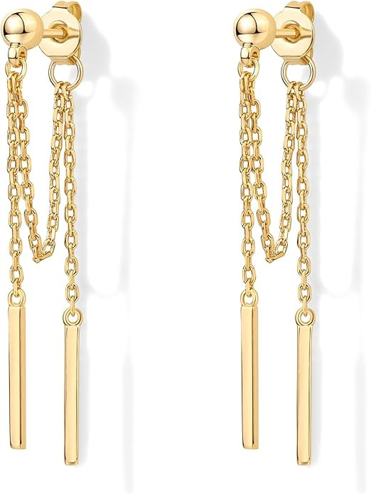 PAVOI 18K Gold Plated Sterling Silver Posts Drop Dangle Chain Earrings for Women | Dangling Chain... | Amazon (US)