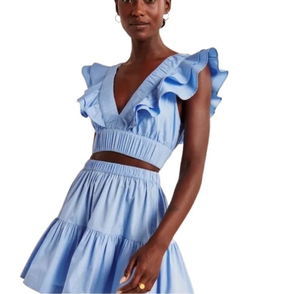 Abercrombie Drama Collar Ruffle Poplin Top Blue | Poshmark