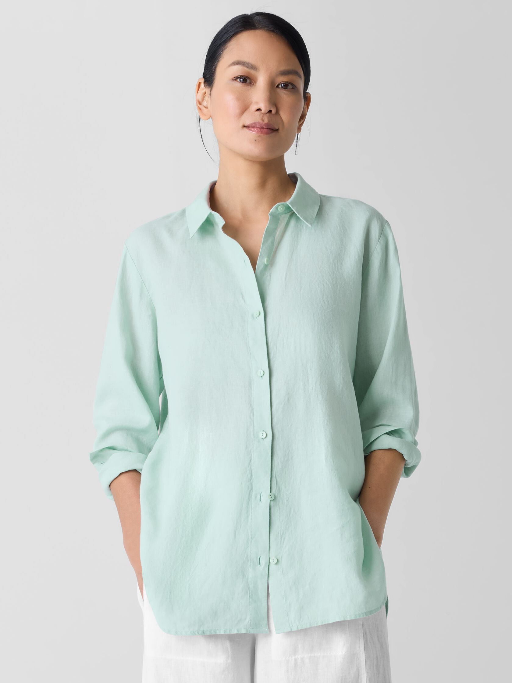 Organic Handkerchief Linen Classic Collar Shirt | Eileen Fisher