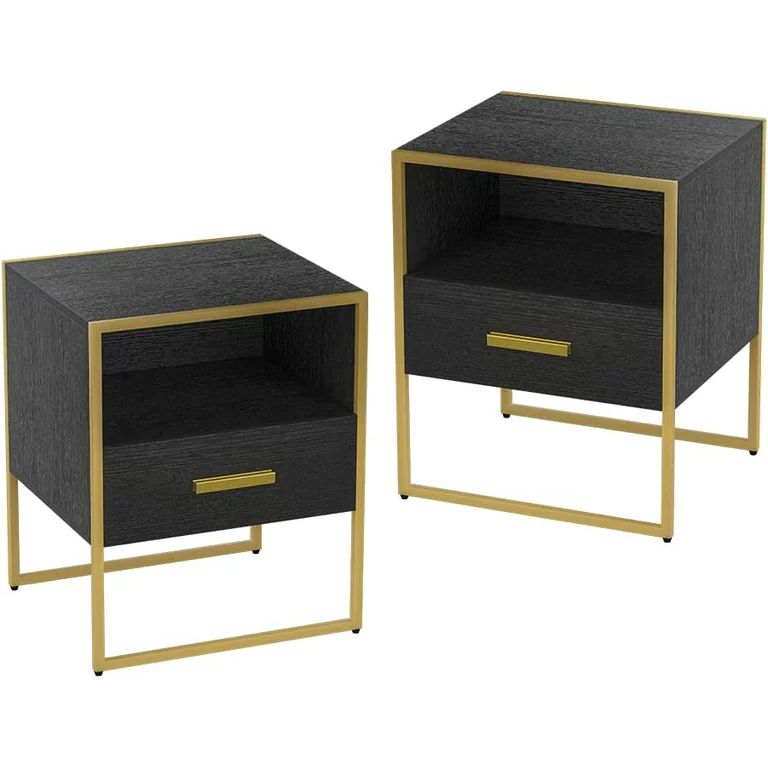 WILLIAMSPACE Nightstand Set of 2, Black Side Table with 1 Drawer and Open Storage, End Table with... | Walmart (US)