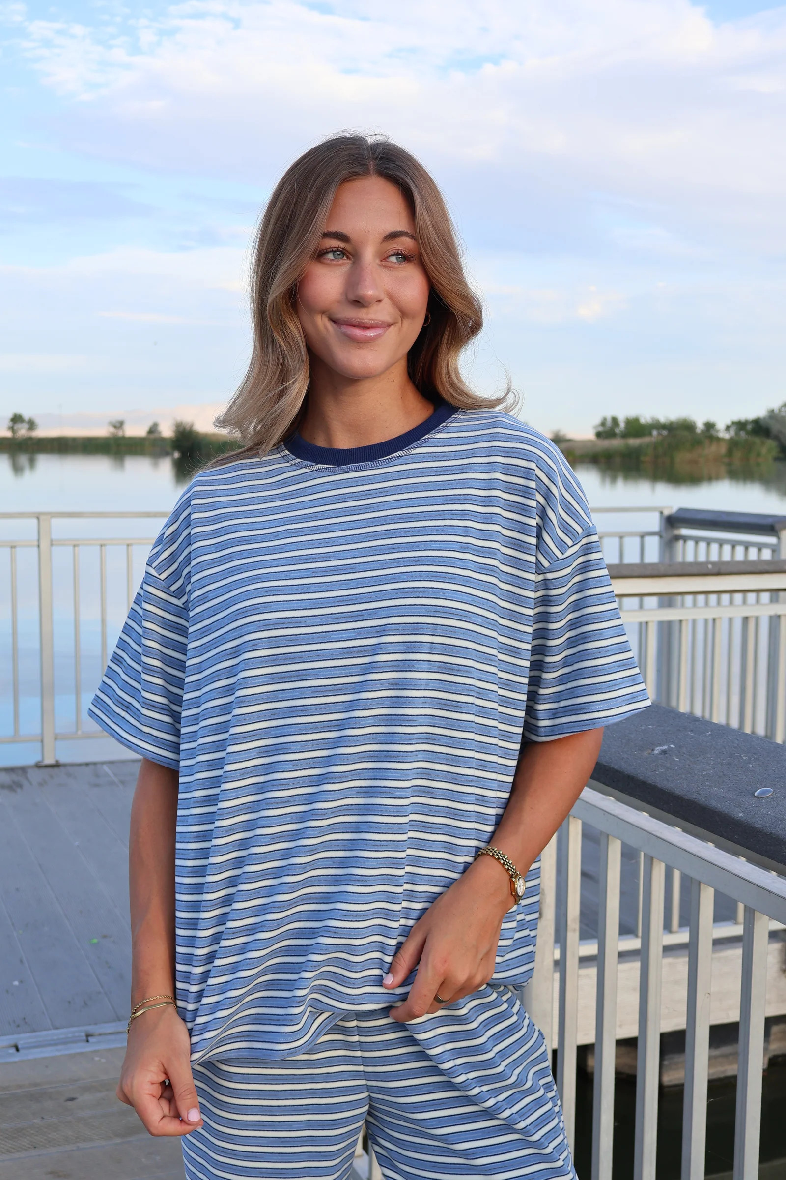 Cameron Fleece Stripe Tee | Henly