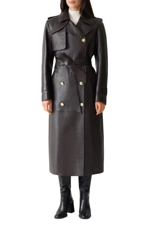 Mackage Gael-V Double Breasted Lambskin Leather Trench Coat in Coffee at Nordstrom, Size Small | Nordstrom