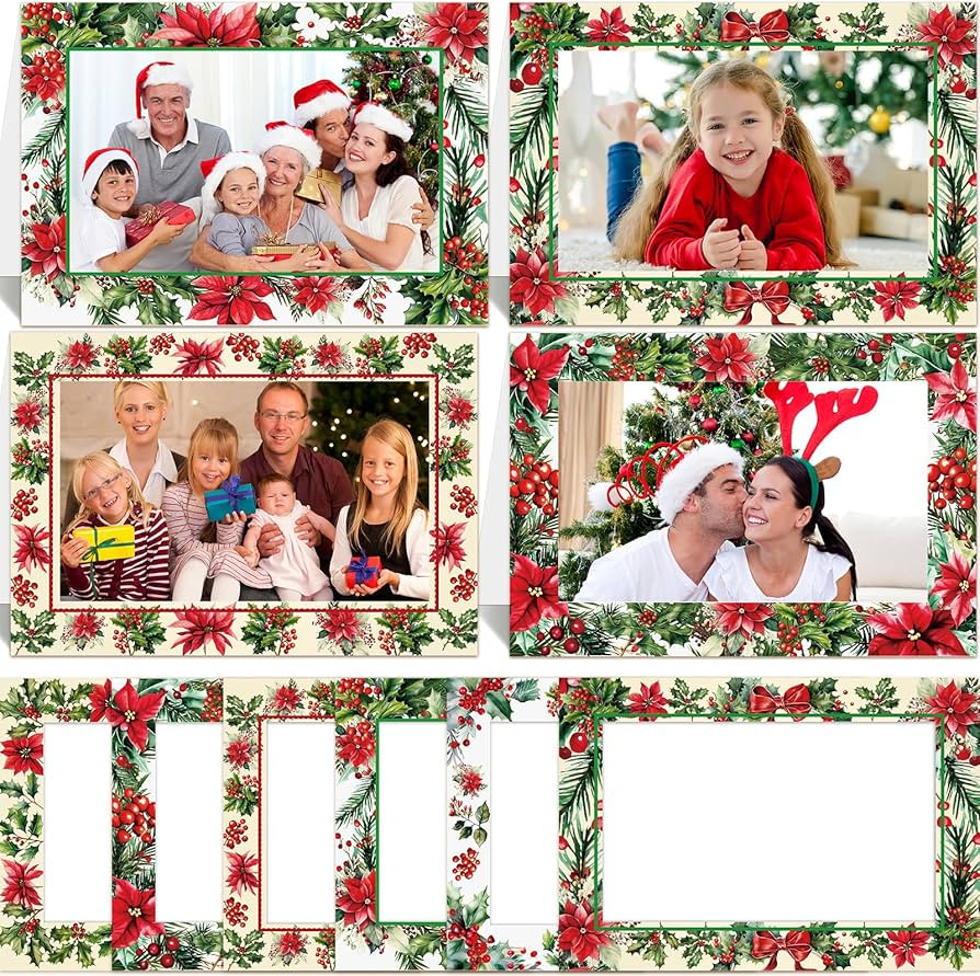 ceiba tree Christmas Holly Photo Frame Cards Merry Christmas Picture Frame Greeting Card 18 Pack ... | Amazon (US)