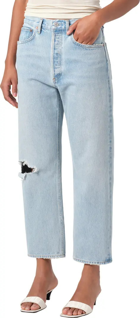 AGOLDE '90s Ripped Mid Rise Crop Relaxed Straight Leg Jeans | Nordstrom | Nordstrom