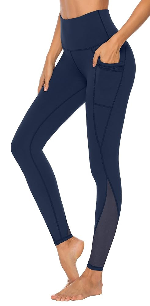 AFITNE Women’s High Waist Mesh Yoga Leggings with Side Pockets, Tummy Control Workout Squat-Pro... | Amazon (US)