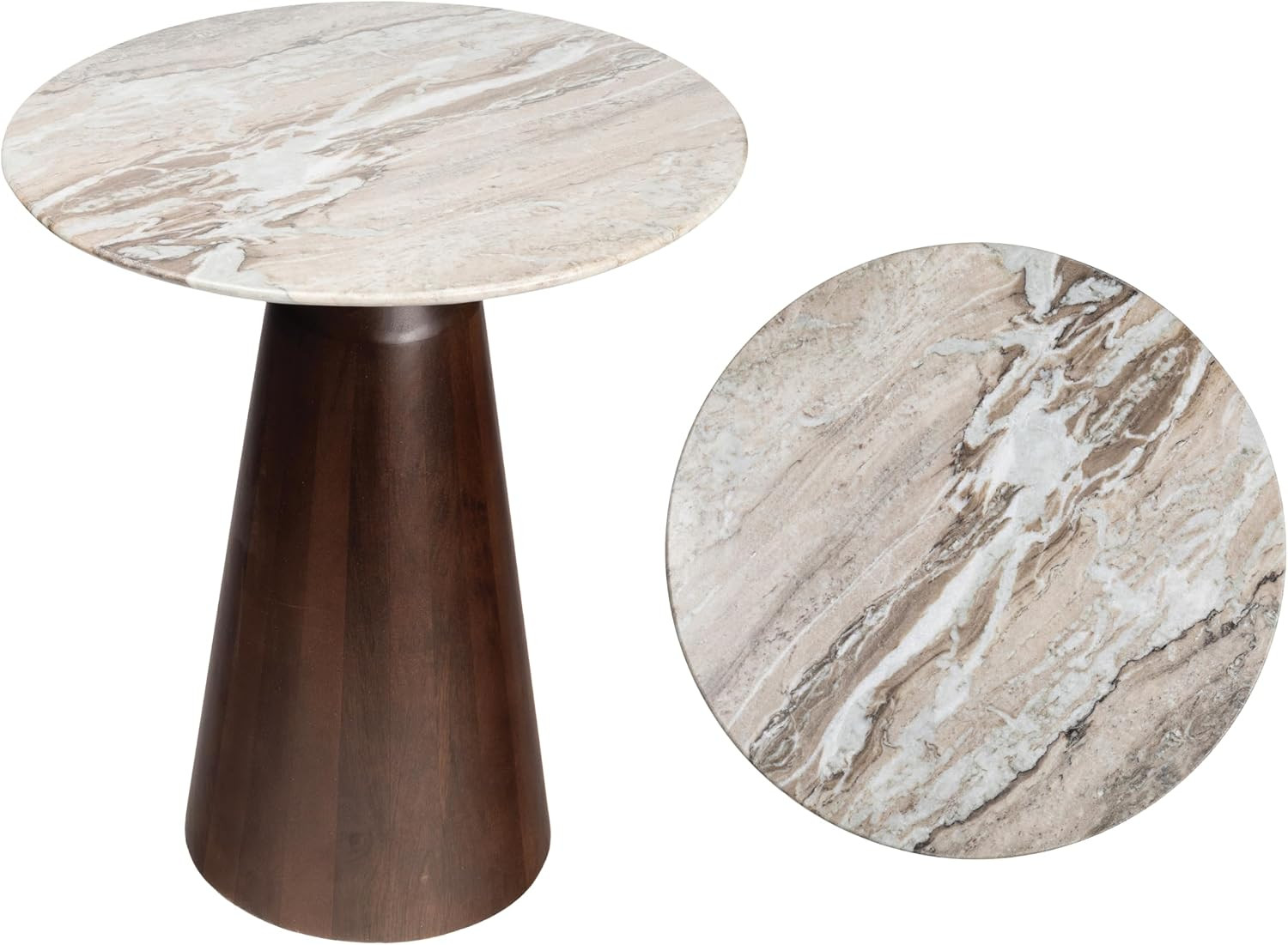 JONATHAN Y Kaito 18" Round White Marble End Table, Walnut Wood | Amazon (US)