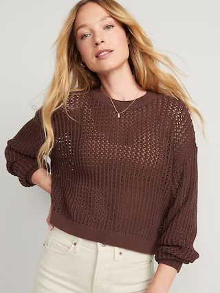 Long-Sleeve Cropped Crochet Sweater for Women | Old Navy (US)