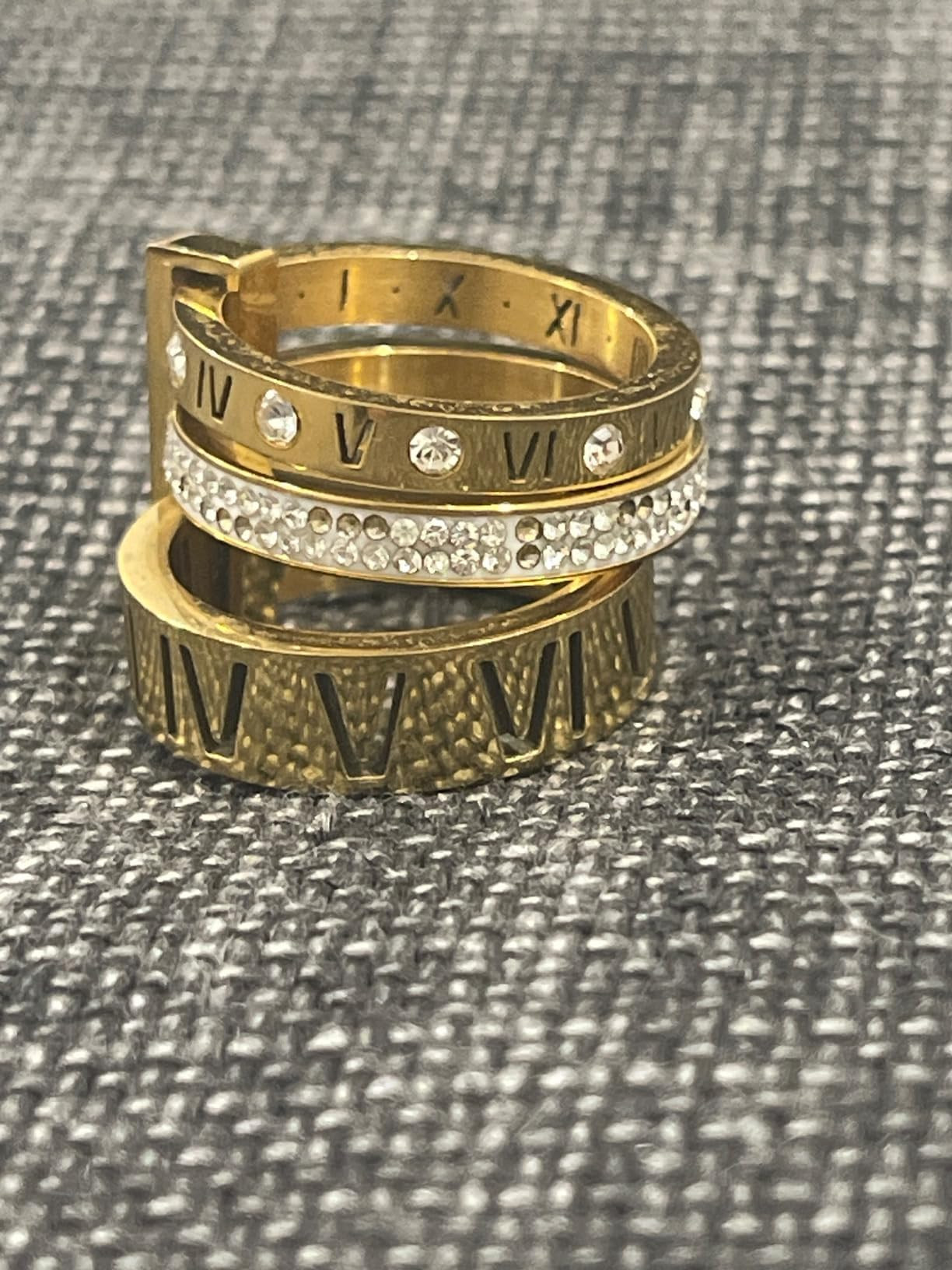 Stainless Steel CZ Zirconia Roman Numeral Ring For Women Stacking Thumb 3 in 1 Spinner Rings | Amazon (US)