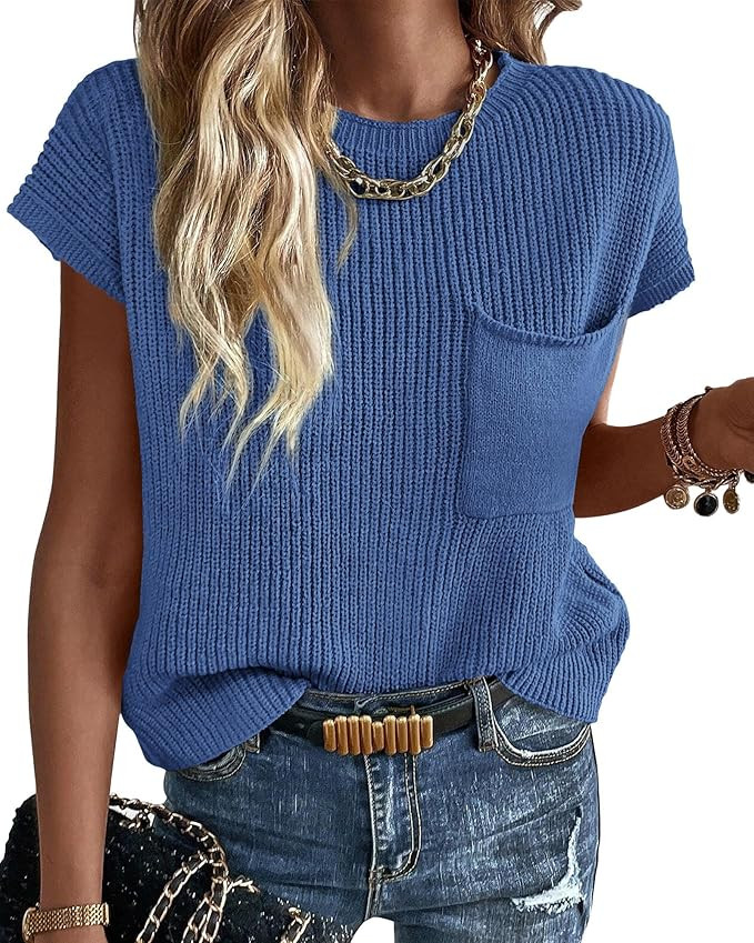 KIRUNDO Short Sleeve Sweater for Women, Summer Sweater Vest Tank Top,2026 Spring Casual Cotton Kn... | Amazon (US)