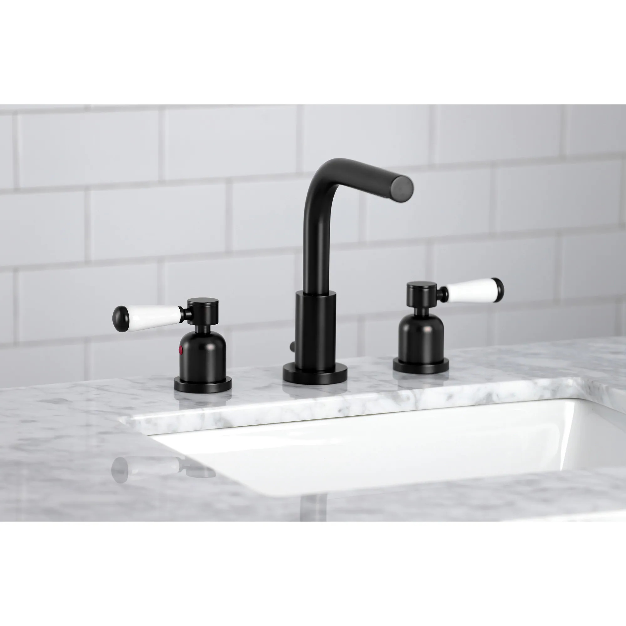 Kingston Brass Paris Matte black Widespread 2-handle High-arc Bathroom Sink Faucet with Drain one_size | WLFSC8950DPL | Lowe's