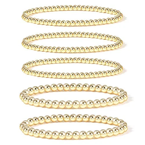 Gold Bead Bracelet for Women,14K Gold Plated Bead Ball Bracelet Stretchable Elastic Bracelet (Style- | Walmart (US)