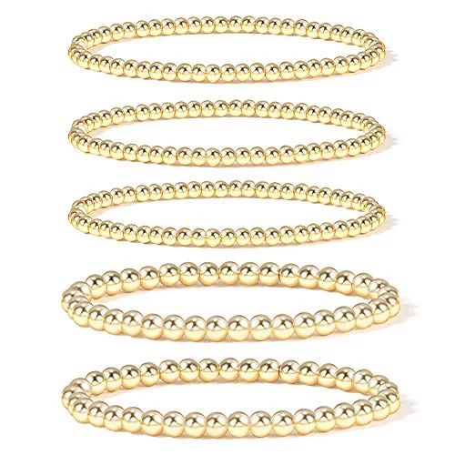 Gold Bead Bracelet for Women,14K Gold Plated Bead Ball Bracelet Stretchable Elastic Bracelet (Style- | Walmart (US)