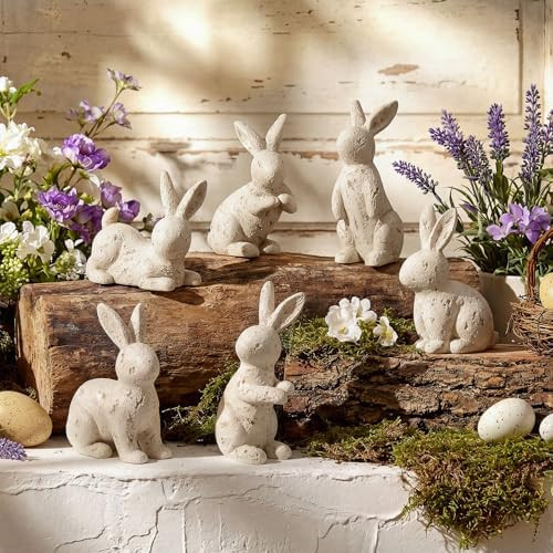Wesiti 6 Pcs Easter Bunny Figurines Decor Vintage Travertine Bunny Figurines Set Small Spring Eas... | Amazon (US)