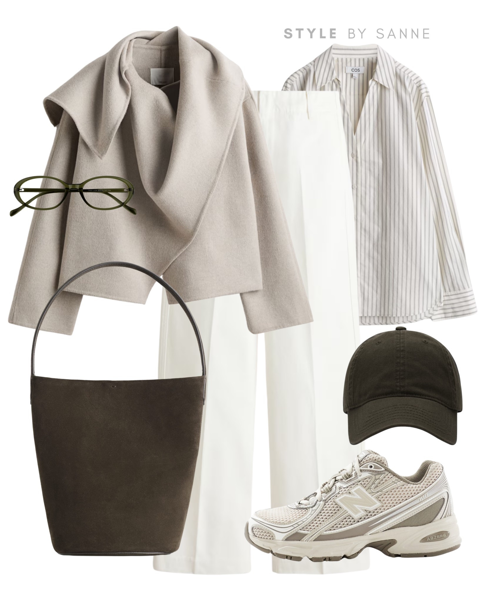 A soft beige jacket paired with crisp white trousers creates a clean, minimal base. Styled with a striped shirt, sporty sneakers and dark accessories for a relaxed, modern look with a subtle edge.👓🤍

#LTKspring #LTKworkwear #LTKstyletip