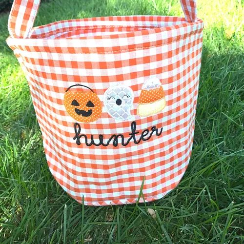 Orange Gingham Halloween Bag Personalized Halloween Bucket - Etsy | Etsy (US)