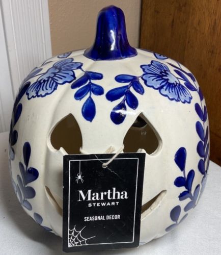 Martha Stewart Halloween Pumpkin Ceramic Jack O'Lantern COBALT Blue Floral NWT  | eBay | eBay US