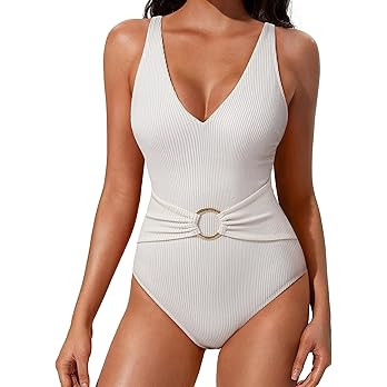 SUUKSESS Women Retro One Piece Swimsuit Metal Tummy Control V Neck Bathing Suit | Amazon (US)