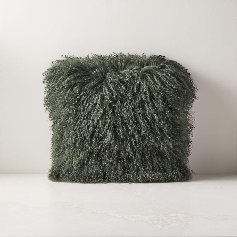 Mongolian Green Fur Modern Throw Pillow with Feather-Down Insert 16" | CB2 | CB2
