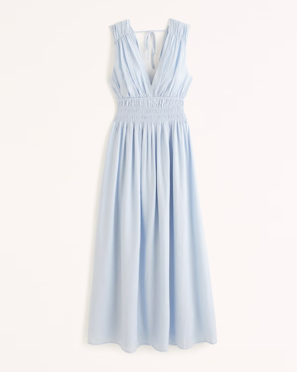 Crinkle Textured Smocked Waist Maxi Dress | Abercrombie & Fitch (US)
