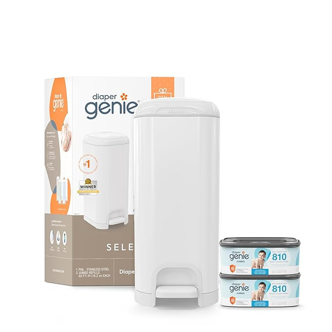 Diaper Genie Select Pail Registry Gift Set (White) | Made of Durable Stainless Steel Metal | Incl... | Amazon (US)