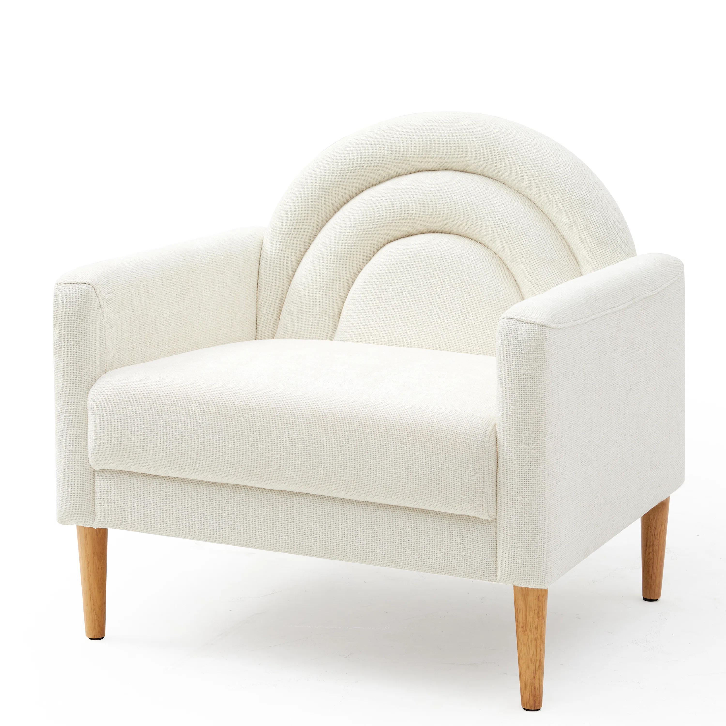 Linen Upholstered Accent Chair with Rainbow-Inspired Backrest and Wood Legs, Cream | Wayfair North America