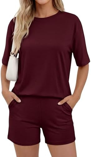 PRETTYGARDEN 2026 Women's Summer 2 Piece Sets Casual Lounge Set Short Sleeve Tops Shirts Shorts T... | Amazon (US)