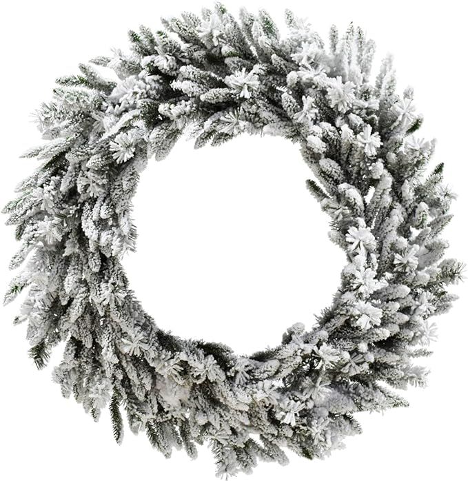 Christmas Time 36" Silverado Pine White Flocked Christmas Décor Wreath with Attached Pinecones, ... | Amazon (US)