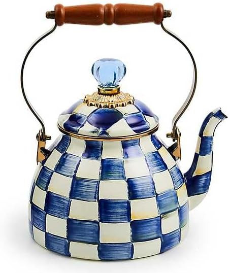 MACKENZIE-CHILDS Enamel Tea Kettle, Stylish Tea Kettle for Stovetop, Blue-and-White Royal Check, ... | Amazon (US)